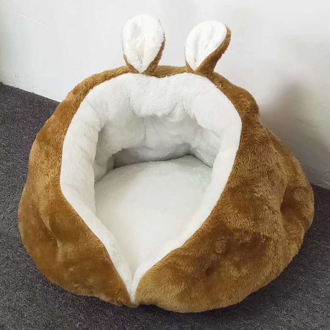 KFX-9004733 Cozy Rabbit Ear Cat Nest Pet Bed in Pink or Gray – Soft Leather and Flannelette Design