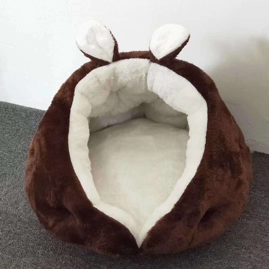 KFX-9004733 Cozy Rabbit Ear Cat Nest Pet Bed in Pink or Gray – Soft Leather and Flannelette Design