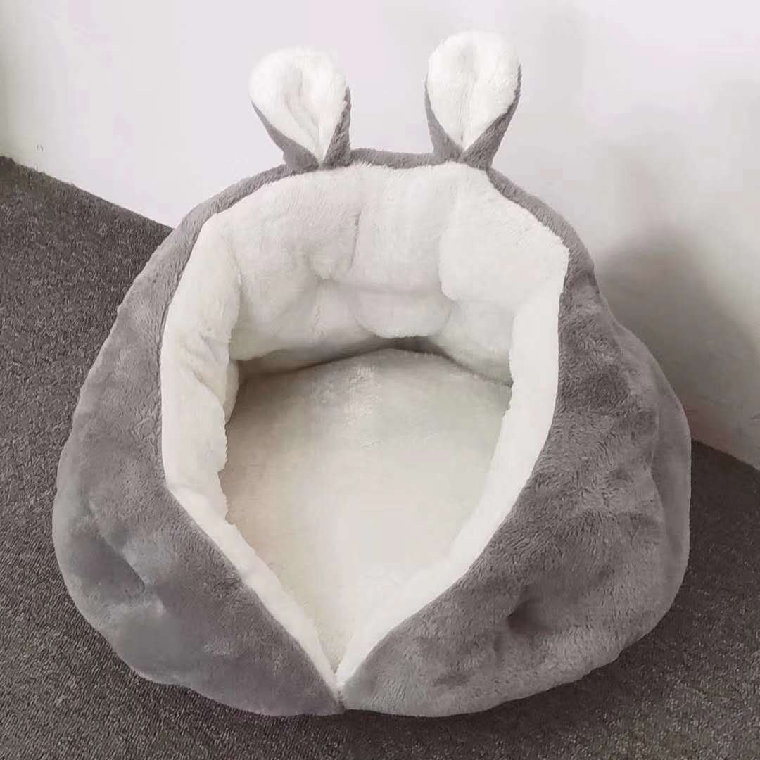 KFX-9004733 Cozy Rabbit Ear Cat Nest Pet Bed in Pink or Gray – Soft Leather and Flannelette Design