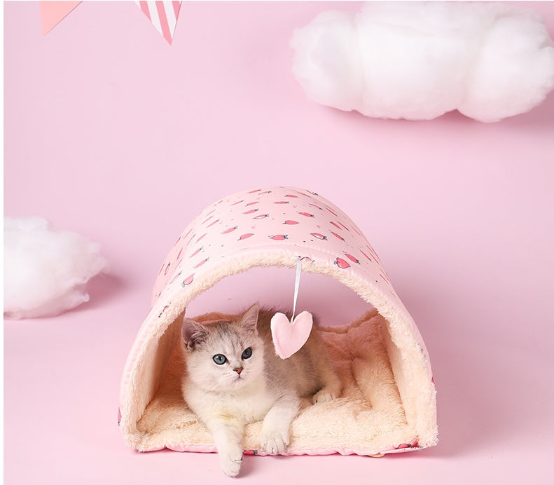 KFX-9005757 Multi-Purpose Cat Tunnel and Pet Nest in Pink and Yellow, Soft Cloth Material, All-Season Use