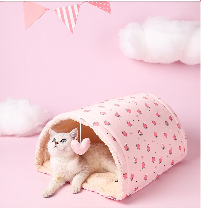KFX-9005757 Multi-Purpose Cat Tunnel and Pet Nest in Pink and Yellow, Soft Cloth Material, All-Season Use