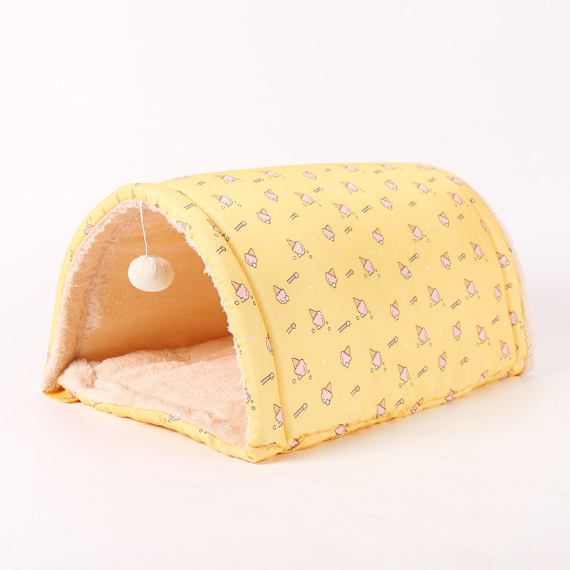KFX-9005757 Multi-Purpose Cat Tunnel and Pet Nest in Pink and Yellow, Soft Cloth Material, All-Season Use
