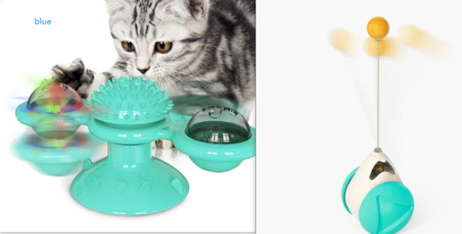 KFX-9007293 Cat Rotating Windmill Scratching Toy with Suction Base and Luminous Ball