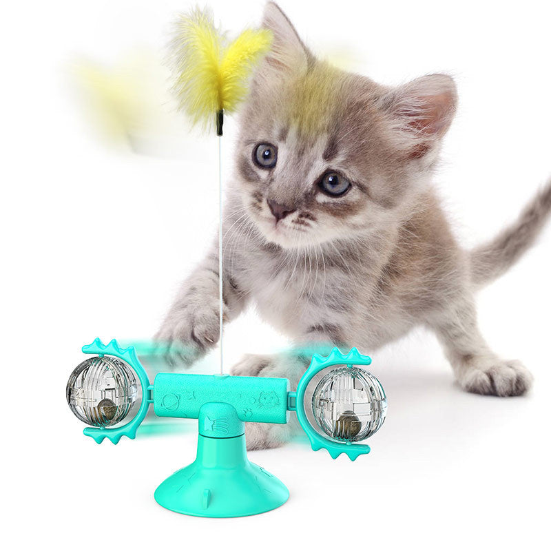 KFX-9007293 Cat Rotating Windmill Scratching Toy with Suction Base and Luminous Ball