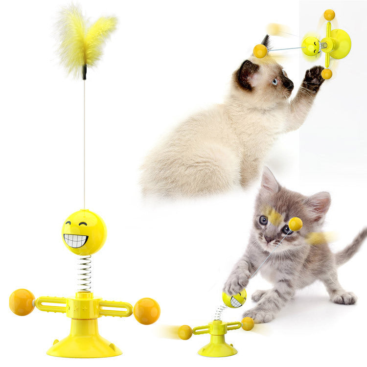KFX-9007293 Cat Rotating Windmill Scratching Toy with Suction Base and Luminous Ball