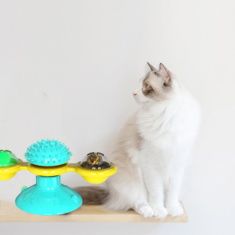 KFX-9007293 Cat Rotating Windmill Scratching Toy with Suction Base and Luminous Ball