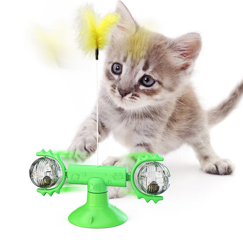 KFX-9007293 Cat Rotating Windmill Scratching Toy with Suction Base and Luminous Ball
