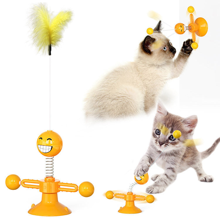 KFX-9007293 Cat Rotating Windmill Scratching Toy with Suction Base and Luminous Ball