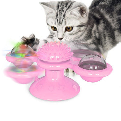 KFX-9007293 Cat Rotating Windmill Scratching Toy with Suction Base and Luminous Ball