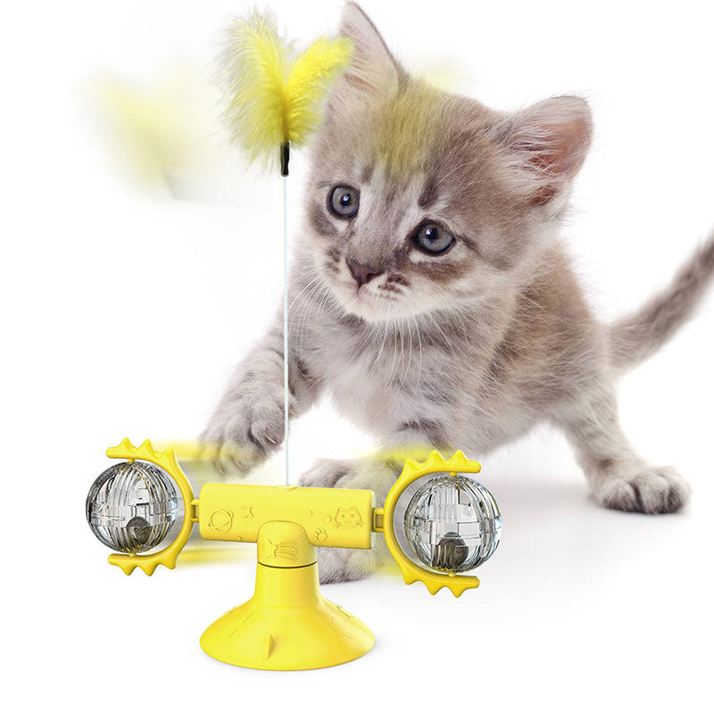 KFX-9007293 Cat Rotating Windmill Scratching Toy with Suction Base and Luminous Ball