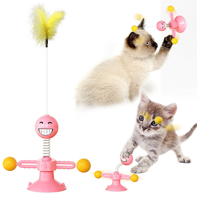 KFX-9007293 Cat Rotating Windmill Scratching Toy with Suction Base and Luminous Ball