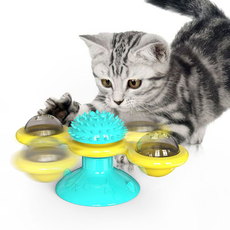 KFX-9007293 Cat Rotating Windmill Scratching Toy with Suction Base and Luminous Ball