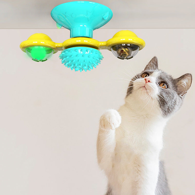 KFX-9007293 Cat Rotating Windmill Scratching Toy with Suction Base and Luminous Ball