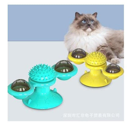 KFX-9007293 Cat Rotating Windmill Scratching Toy with Suction Base and Luminous Ball