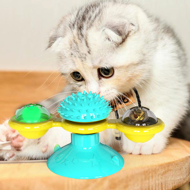 KFX-9007293 Cat Rotating Windmill Scratching Toy with Suction Base and Luminous Ball