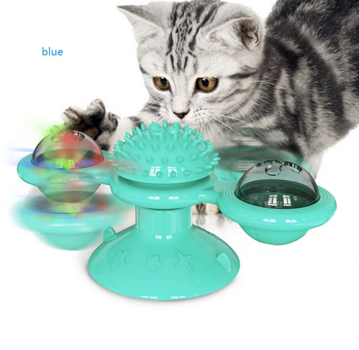 KFX-9007293 Cat Rotating Windmill Scratching Toy with Suction Base and Luminous Ball
