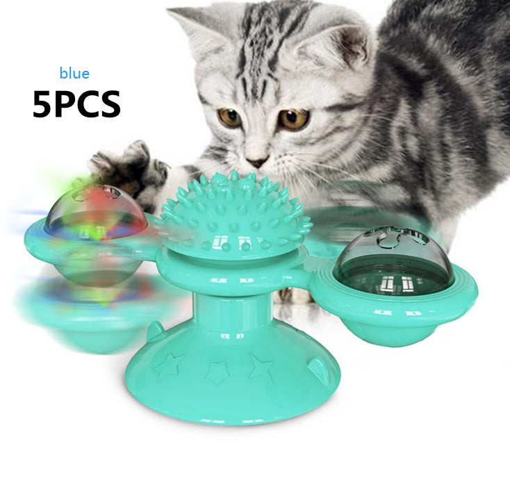 KFX-9007293 Cat Rotating Windmill Scratching Toy with Suction Base and Luminous Ball
