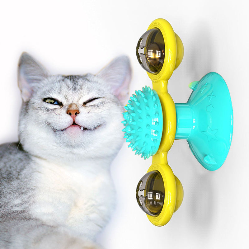 KFX-9007293 Cat Rotating Windmill Scratching Toy with Suction Base and Luminous Ball