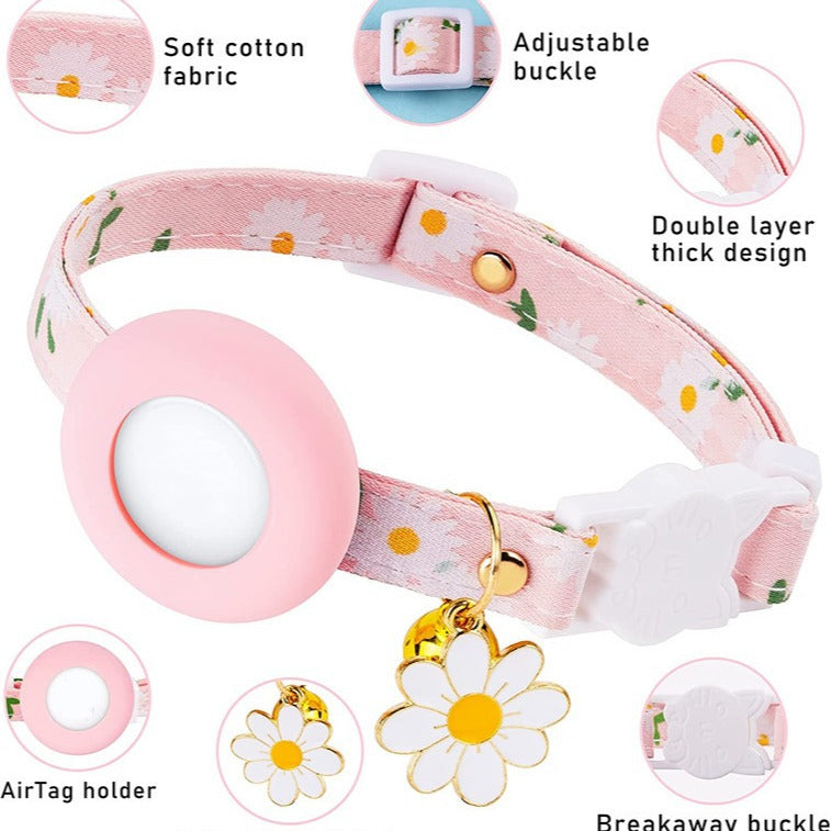 KFX-9008445 Daisy Pattern Small Pet Collar with Bell in Various Colors