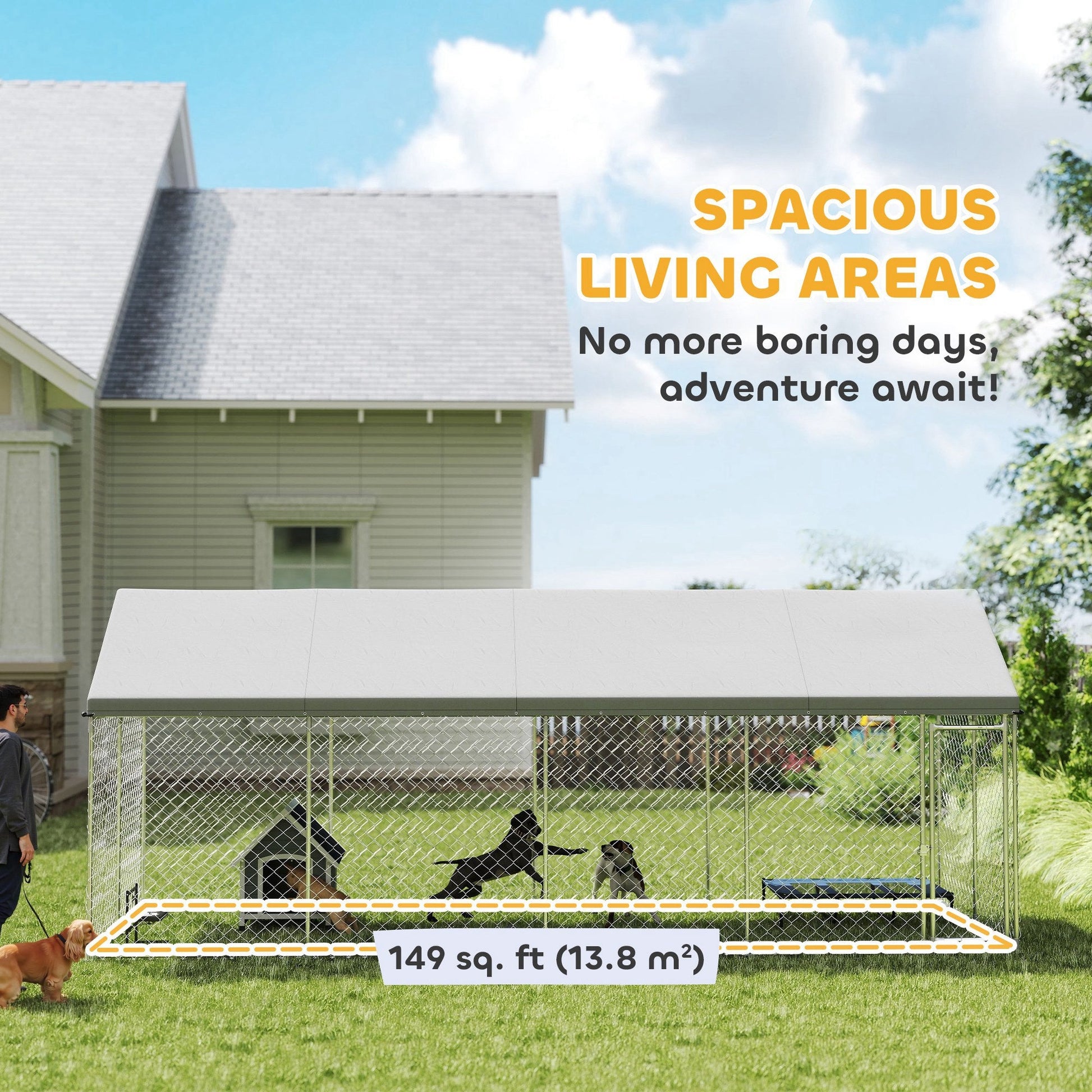 KFX-9010109 Heavy Duty Outdoor Dog Kennel with Waterproof Roof and Secure Latch, 19.7 x 7.5 x 7.9 Feet