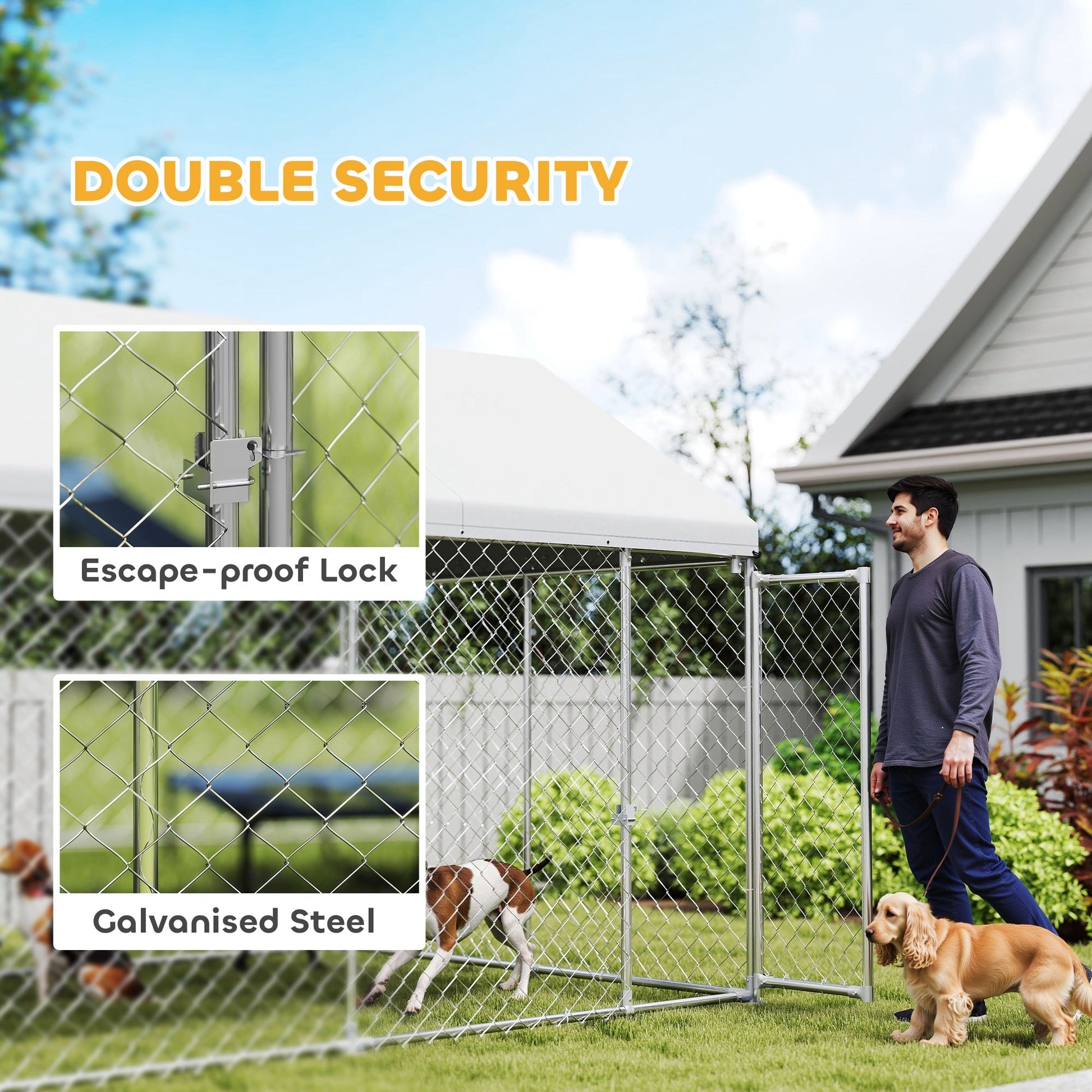 KFX-9010109 Heavy Duty Outdoor Dog Kennel with Waterproof Roof and Secure Latch, 19.7 x 7.5 x 7.9 Feet