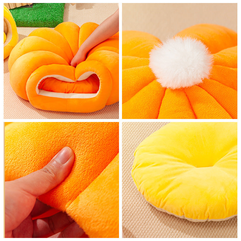 KFX-9010493 Cozy Pumpkin-Shaped Cat Litter Enclosure with High Elastic PP Cotton, Available in Three Sizes