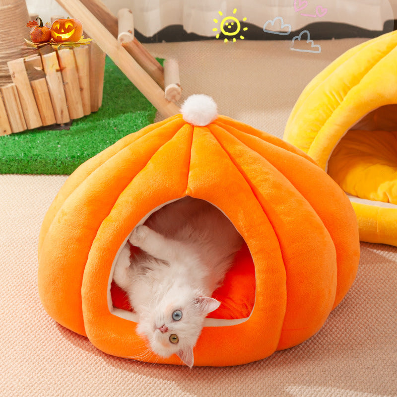 KFX-9010493 Cozy Pumpkin-Shaped Cat Litter Enclosure with High Elastic PP Cotton, Available in Three Sizes