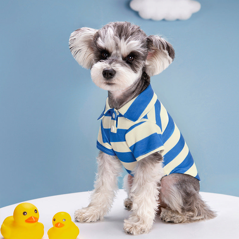 KFX-9010621 Striped Pet Dog Polo Shirt with Beaded Lapel - Elastic Fit in Various Colors and Sizes