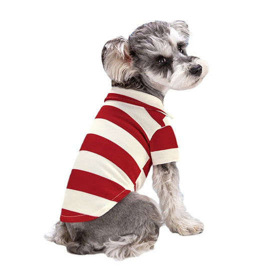 KFX-9010621 Striped Pet Dog Polo Shirt with Beaded Lapel - Elastic Fit in Various Colors and Sizes