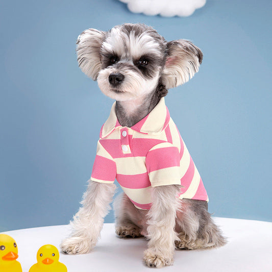 KFX-9010621 Striped Pet Dog Polo Shirt with Beaded Lapel - Elastic Fit in Various Colors and Sizes