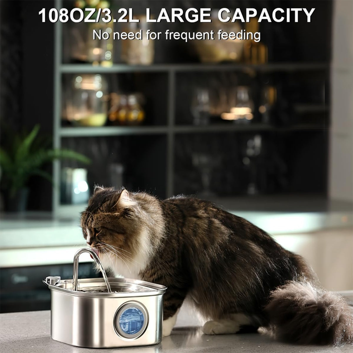 KFX-9012285 Stainless Steel Cat Water Fountain, 108oz Automatic Pet Drinking Dispenser with Quadruple Filtration System