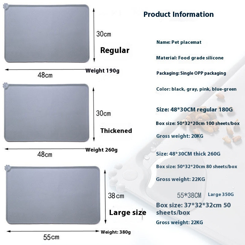KFX-9012413 Non-Slip Silicone Pet Placemat for Dogs and Cats - Multiple Color Options Available
