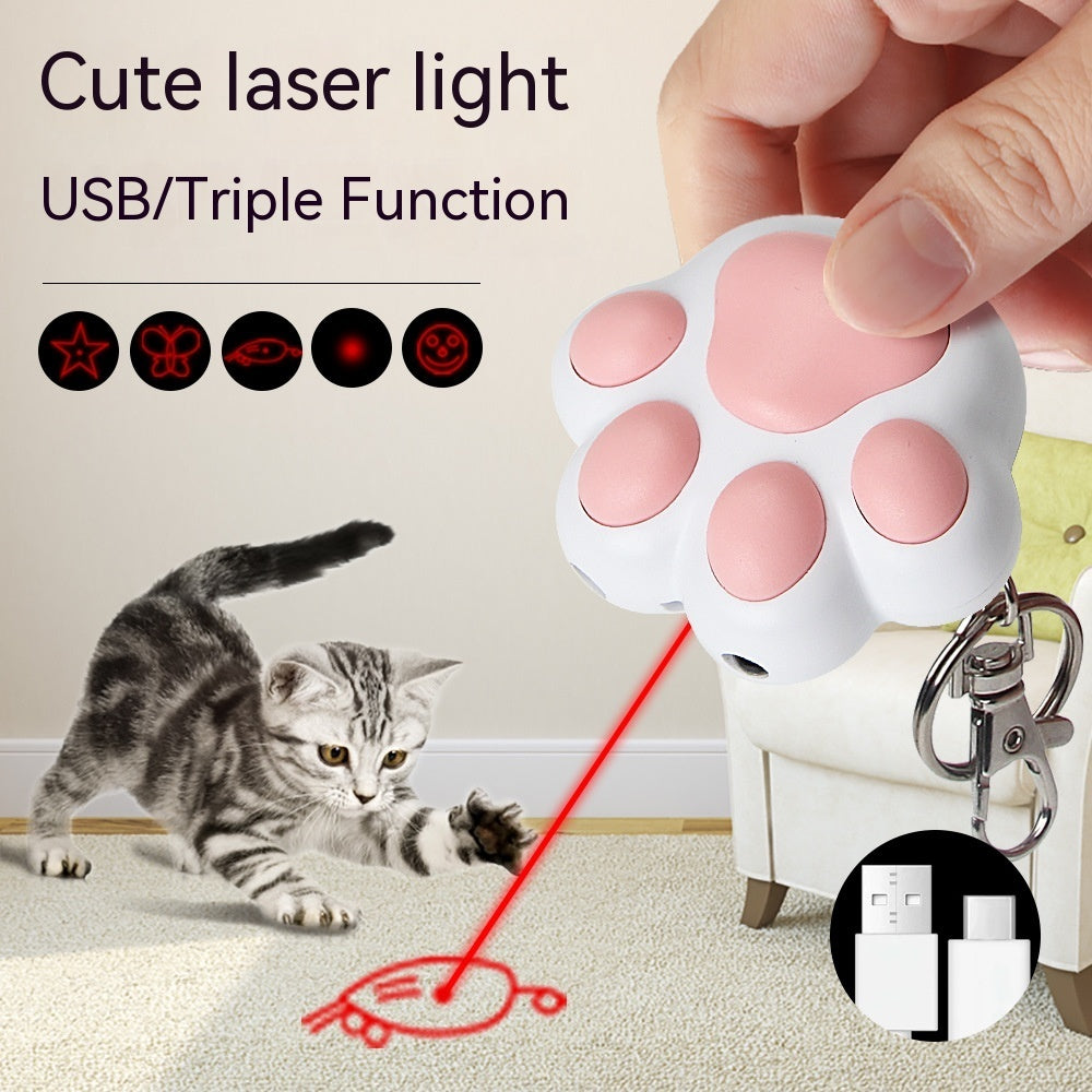 KFX-9013693 Cute Cartoon Cat Laser Toy with Self-Locking Three-Light Source and USB Charging