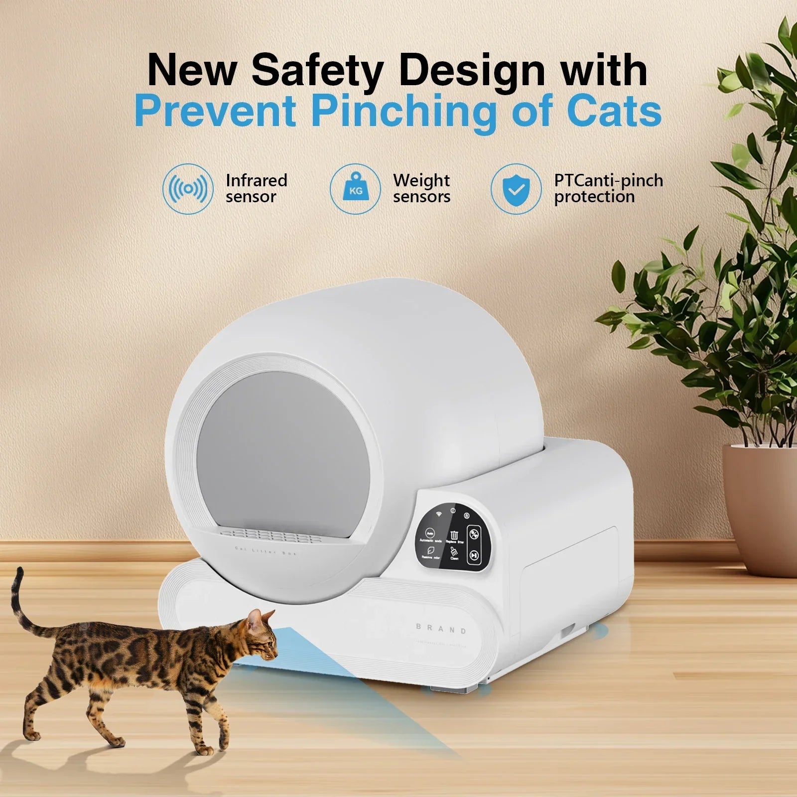 KFX-901779 Automatic Self-Cleaning Round WiFi Cat Litter Box with Odor Control and Large Capacity, Easy to Clean 70L