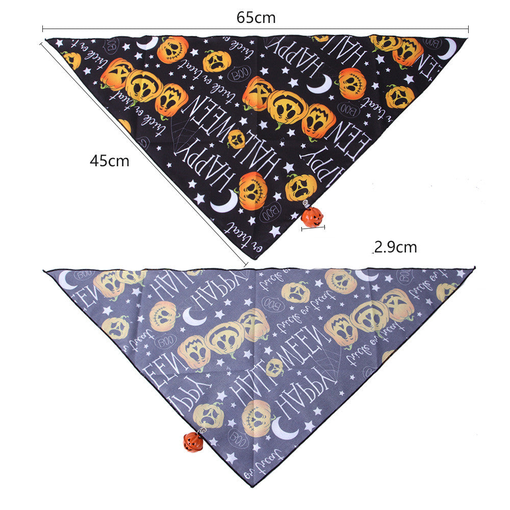 KFX-9019581 Halloween Print Triangle Towel for Dogs and Cats – Polyester Material with Fun Designs