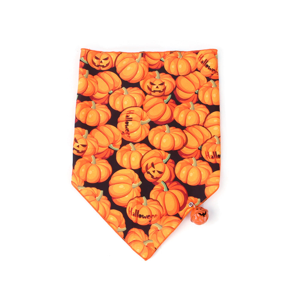 KFX-9019581 Halloween Print Triangle Towel for Dogs and Cats – Polyester Material with Fun Designs