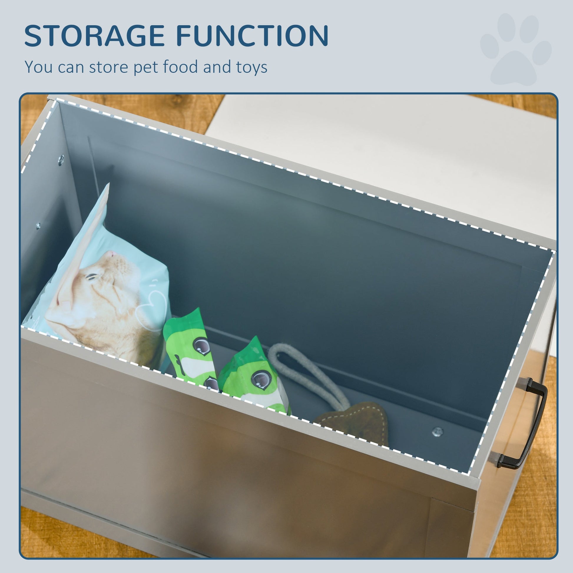 KFX-9023933 Gray Raised Pet Feeding Station with 2 Stainless Steel Bowls and Hidden Storage for Large Dogs