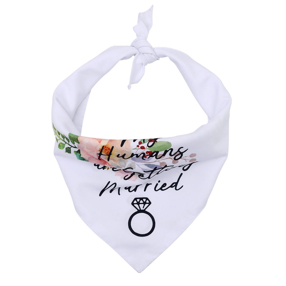 KFX-9025341 White Letter Pattern Scarf for Dogs - Polyester Neck Size 25-48CM, Suitable for All Seasons and Special Occasions