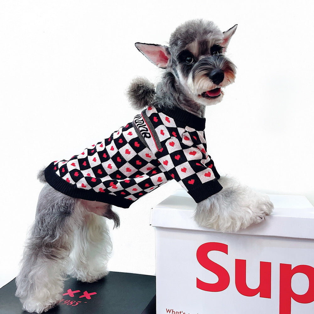 KFX-9025725 Casual Black and White Checkerboard Wool Sweater for Dogs, Multiple Sizes Available