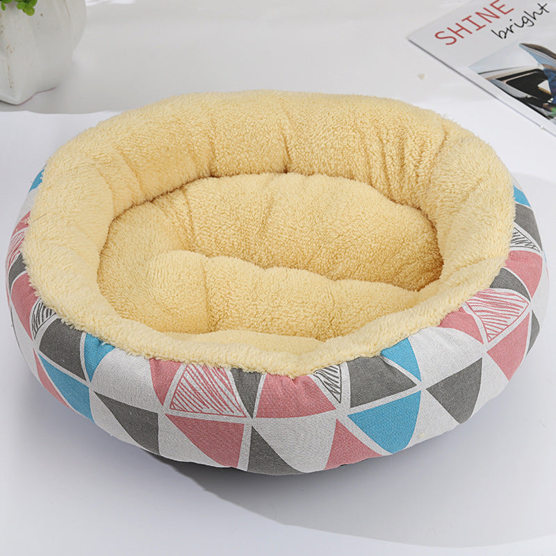 KFX-9027773 Cozy Cat and Dog Bed with Winter Warm Pet Mat - 50 cm Diameter