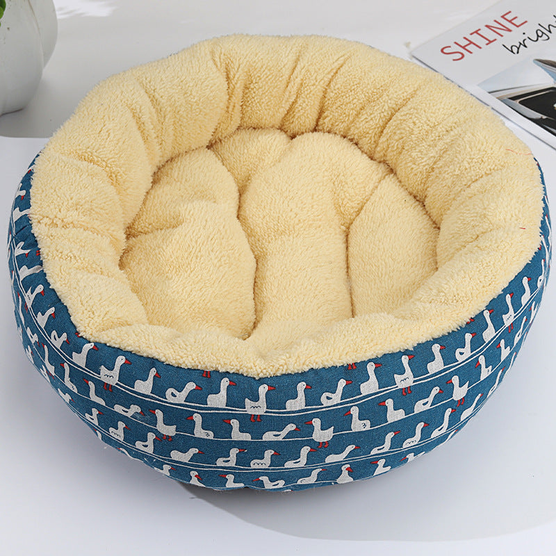 KFX-9027773 Cozy Cat and Dog Bed with Winter Warm Pet Mat - 50 cm Diameter