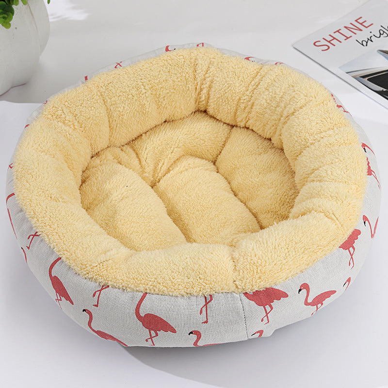 KFX-9027773 Cozy Cat and Dog Bed with Winter Warm Pet Mat - 50 cm Diameter