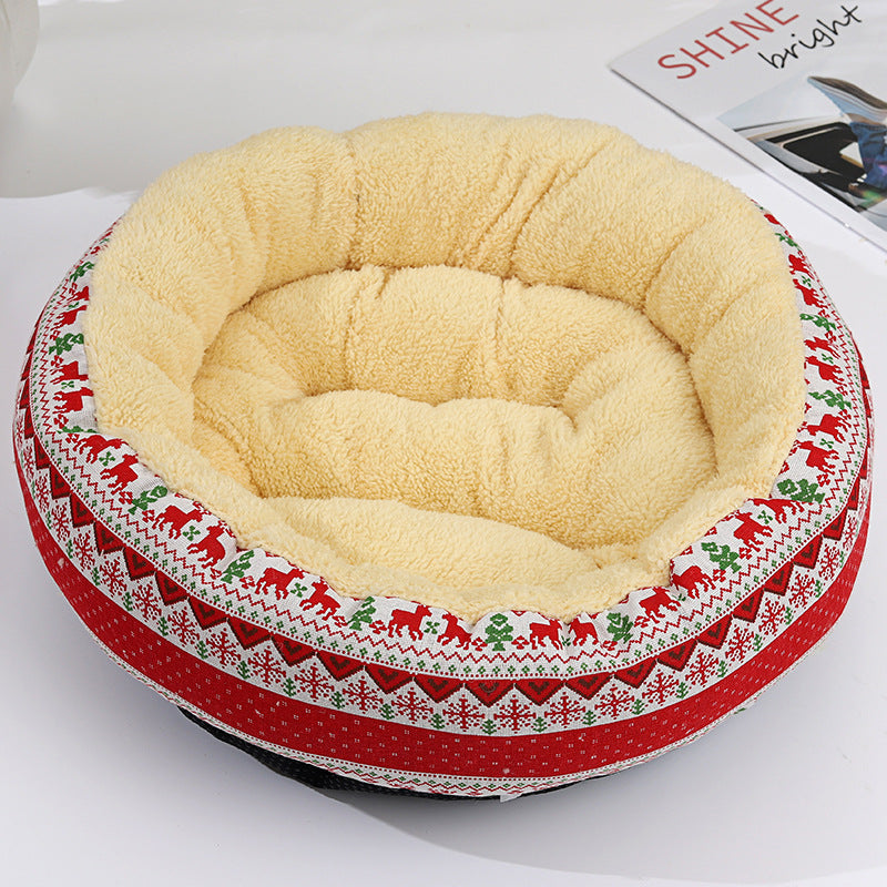 KFX-9027773 Cozy Cat and Dog Bed with Winter Warm Pet Mat - 50 cm Diameter
