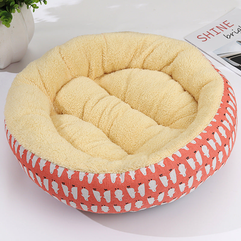 KFX-9027773 Cozy Cat and Dog Bed with Winter Warm Pet Mat - 50 cm Diameter