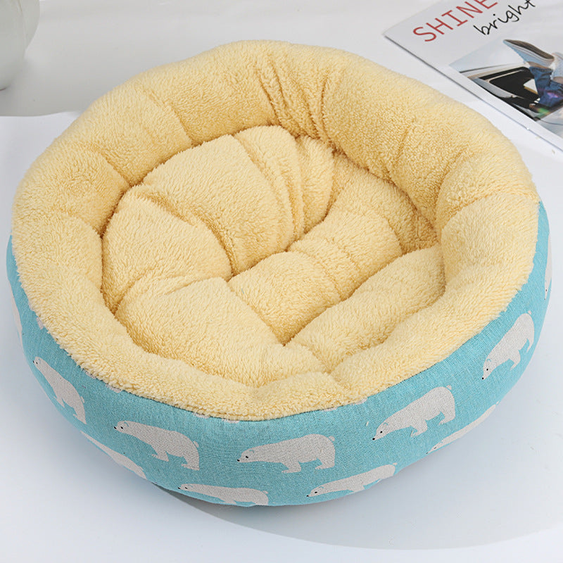 KFX-9027773 Cozy Cat and Dog Bed with Winter Warm Pet Mat - 50 cm Diameter