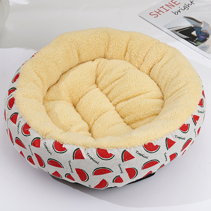 KFX-9027773 Cozy Cat and Dog Bed with Winter Warm Pet Mat - 50 cm Diameter