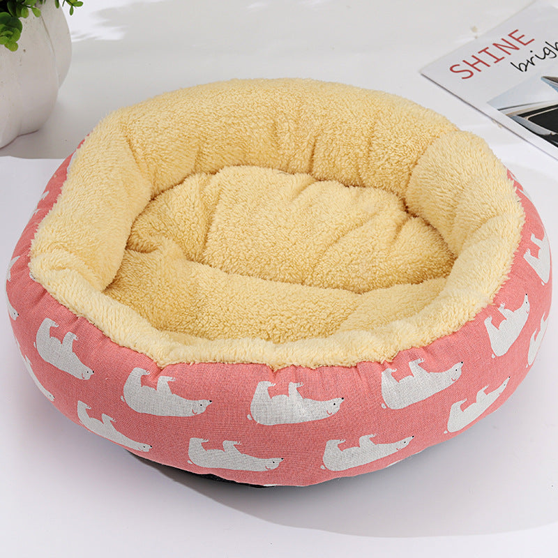 KFX-9027773 Cozy Cat and Dog Bed with Winter Warm Pet Mat - 50 cm Diameter