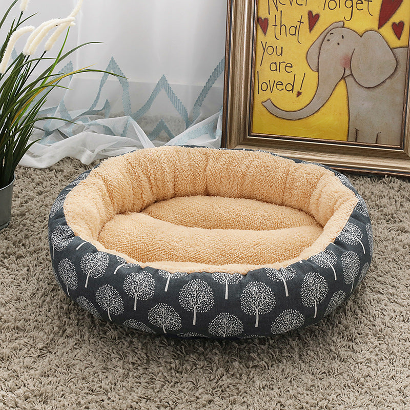 KFX-9027773 Cozy Cat and Dog Bed with Winter Warm Pet Mat - 50 cm Diameter