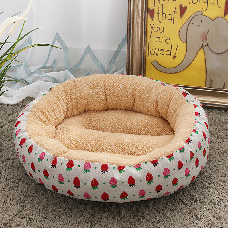 KFX-9027773 Cozy Cat and Dog Bed with Winter Warm Pet Mat - 50 cm Diameter