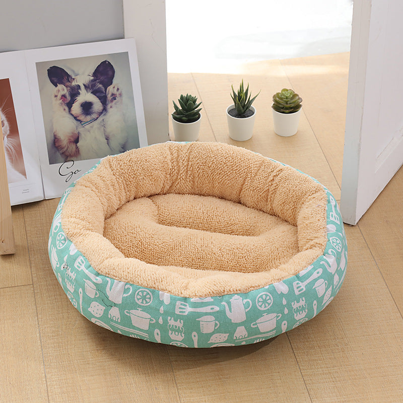 KFX-9027773 Cozy Cat and Dog Bed with Winter Warm Pet Mat - 50 cm Diameter